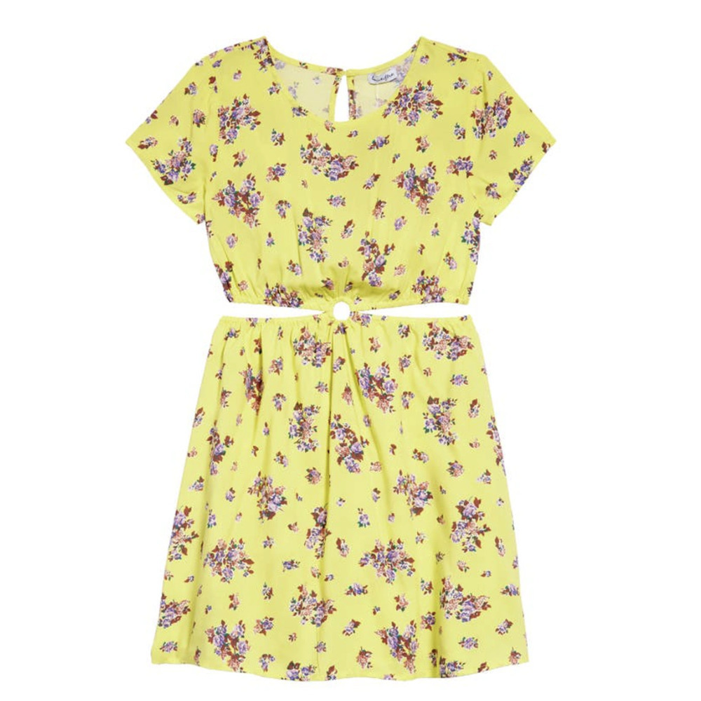 LOVE,FIRE KIDS' FLORAL CUTOUT DRESS IN LIMELIGHT FLORAL